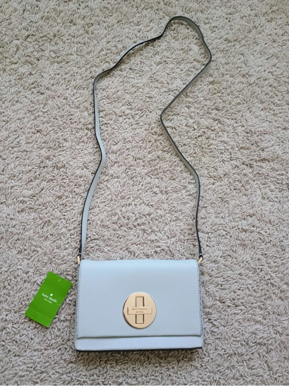 NWT kate spade sally leather crossbody with gold turnlock lightsmoke